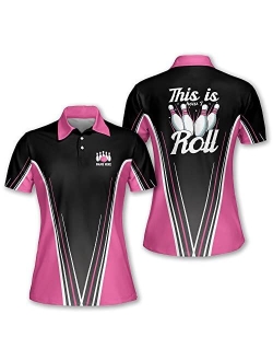 TEEMAN Personalized 3D Pink Bowling Shirts for Women, Custom Funny Women Bowling Team Jerseys Shirts for Women Short Sleeve