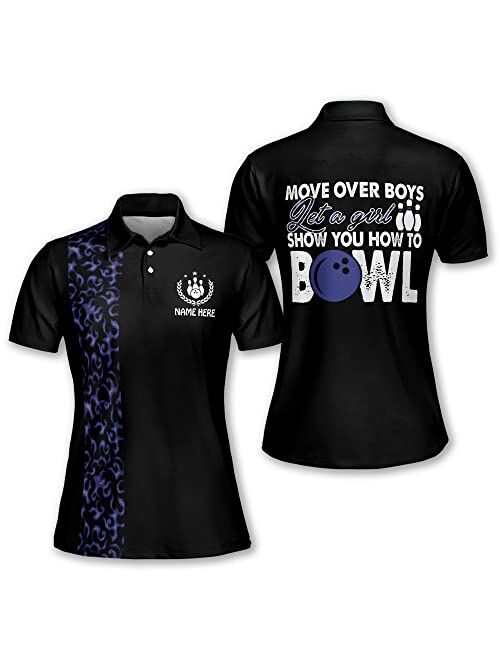 TEEMAN Personalized 3D Pink Bowling Shirts for Women, Custom Funny Women Bowling Team Jerseys Shirts for Women Short Sleeve