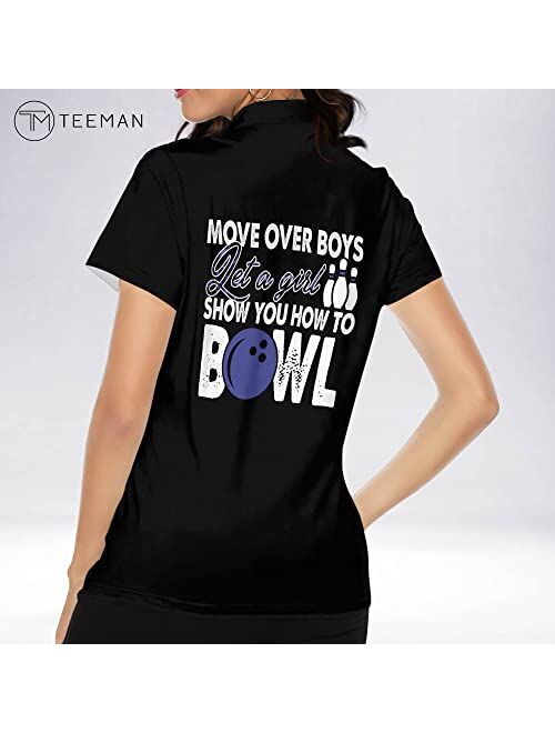 TEEMAN Personalized 3D Pink Bowling Shirts for Women, Custom Funny Women Bowling Team Jerseys Shirts for Women Short Sleeve