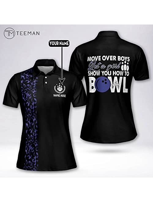 TEEMAN Personalized 3D Pink Bowling Shirts for Women, Custom Funny Women Bowling Team Jerseys Shirts for Women Short Sleeve