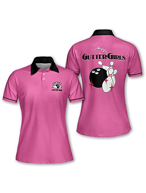 TEEMAN Personalized 3D Pink Bowling Shirts for Women, Custom Funny Women Bowling Team Jerseys Shirts for Women Short Sleeve