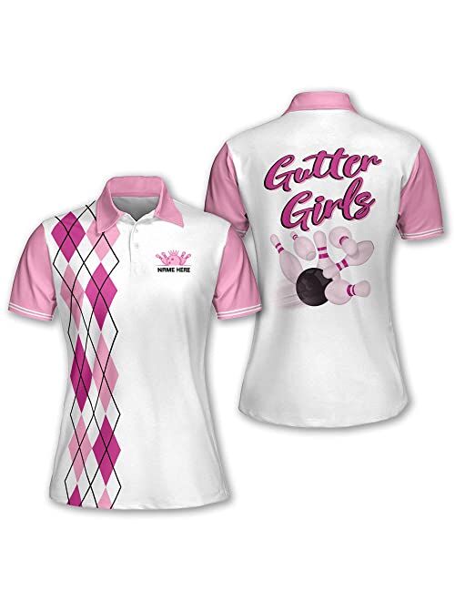 TEEMAN Personalized 3D Pink Bowling Shirts for Women, Custom Funny Women Bowling Team Jerseys Shirts for Women Short Sleeve