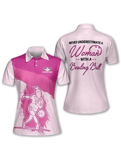 TEEMAN Personalized 3D Pink Bowling Shirts for Women, Custom Funny Bowling Team Shirts for Women, Women Bowling Jerseys