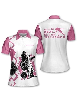 TEEMAN Personalized 3D Pink Bowling Shirts for Women, Custom Funny Bowling Team Shirts for Women, Women Bowling Jerseys