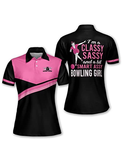 TEEMAN Personalized 3D Pink Bowling Shirts for Women, Custom Funny Bowling Team Shirts for Women, Women Bowling Jerseys