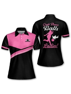 TEEMAN Custom Pink Bowling Shirts for Women, Personalized Funny Bowling Team Polo Shirt Jerseys Short Sleeve for Women