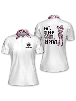 TEEMAN Custom Pink Bowling Shirts for Women, Personalized Funny Bowling Team Polo Shirt Jerseys Short Sleeve for Women