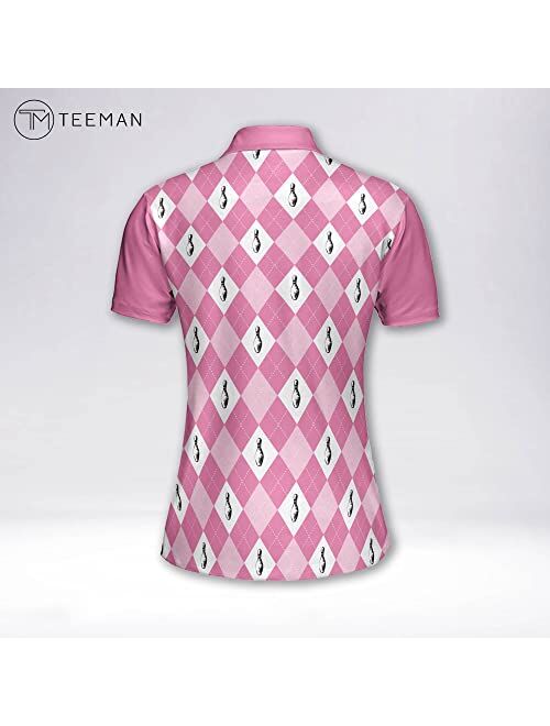 TEEMAN Custom Pink Bowling Shirts for Women, Personalized Funny Bowling Team Polo Shirt Jerseys Short Sleeve for Women