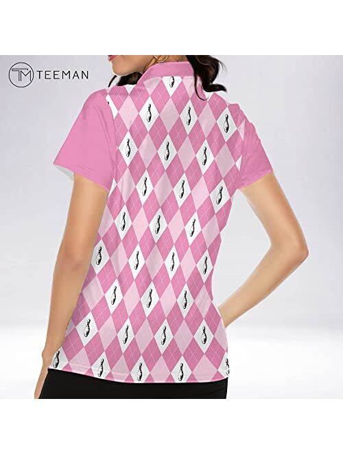 TEEMAN Custom Pink Bowling Shirts for Women, Personalized Funny Bowling Team Polo Shirt Jerseys Short Sleeve for Women