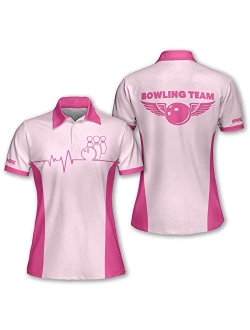 TEEMAN Personalized 3D Funny Bowling Shirts for Women, Custom Quick-Dry Bowling Shirts Short Sleeve Polo for Girls