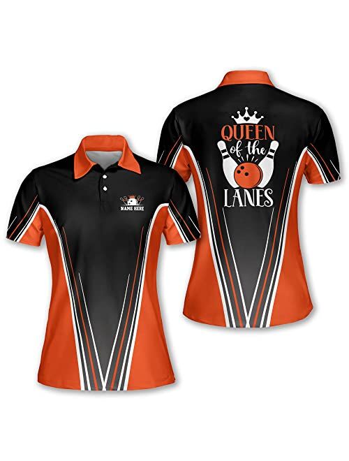 TEEMAN Personalized 3D Funny Bowling Shirts for Women, Custom Quick-Dry Bowling Shirts Short Sleeve Polo for Girls