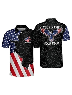 TEEMAN Custom Patriotic Funny Bowling Shirt with Name, American Flag Men's Bowling Team Shirts Short Sleeve for Men and Women