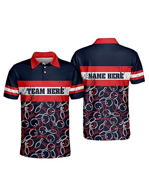 TEEMAN Custom Patriotic Funny Bowling Shirt with Name, American Flag Men's Bowling Team Shirts Short Sleeve for Men and Women