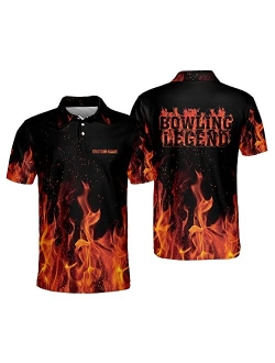 TEEMAN Custom Flame Bowling Shirt for Men with Name, Men's Fire Bowling Shirt Short Sleeve Polo, Team Bowling Shirt for Men