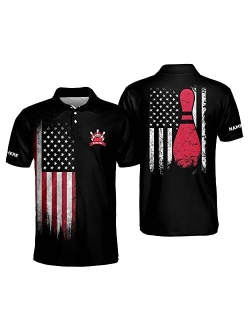 TEEMAN Custom Bowling Shirt with Name, American Flag Men's Funny Crazy Bowling Team Shirts Short Sleeve for Men and Women