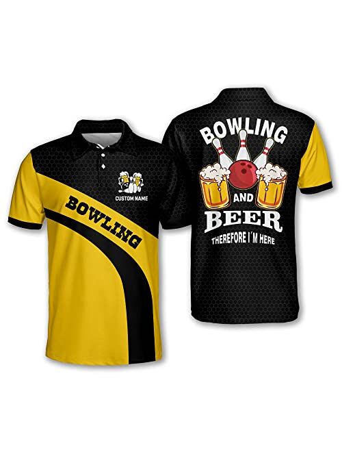 TEEMAN Custom Bowling Shirt with Name, American Flag Men's Funny Crazy Bowling Team Shirts Short Sleeve for Men and Women