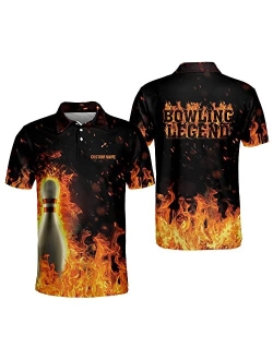 LASFOUR Personalized Flame Bowling Shirts for Men, Custom Bowling Team Shirts for Men, USA Bowling Short Sleeve Polo Shirts