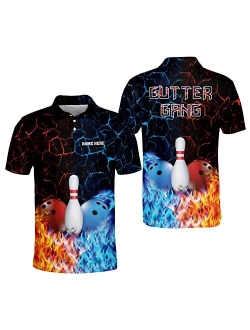 LASFOUR Personalized Flame Bowling Shirts for Men, Custom Fire Bowling Team Shirts for Men, Funny Bowling Short Sleeve Polo