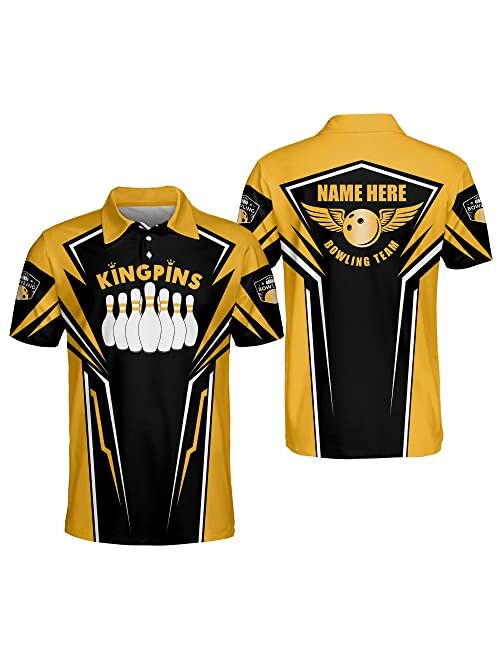 LASFOUR Custom Bowling Shirts for Men, King Pin Men's Bowling Shirts Short Sleeve, Bowling Team Shirts for Men and Women