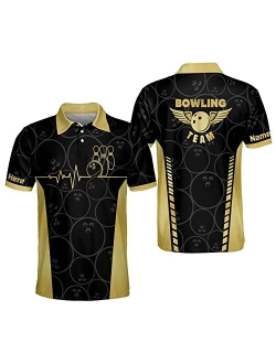 LASFOUR Custom Bowling Shirt for Men, Men's Polo Shirts Short Sleeve, Funny Bowling Team Polo for Men