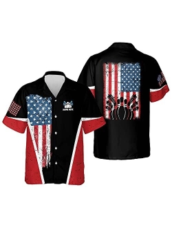 LASFOUR Custom Bowling Shirts for Men, Men's Bowling Button-Down Short Sleeve Hawaiian Shirts, Bowling Team Shirts for Men