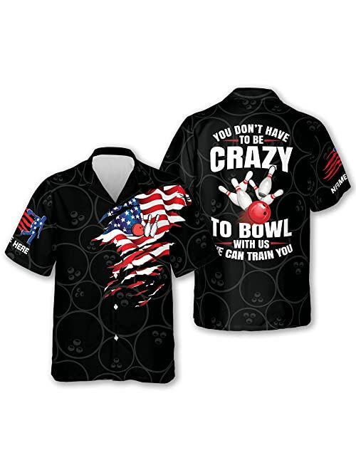 LASFOUR Custom Bowling Shirts for Men Retro, Vintage Mens Bowling Button-Down Short Sleeve Hawaiian Shirts for Men and Women