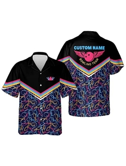 LASFOUR Custom Bowling Shirts for Men, Crazy Bowling Team Button-Down Short Sleeve Hawaiian Shirts for Men and Women