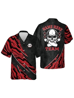 LASFOUR Custom Skull Bowling Shirts for Men, Bowling Button-Down Short Sleeve Casual Hawaiian Shirt, Skull Bowling Team Shirt