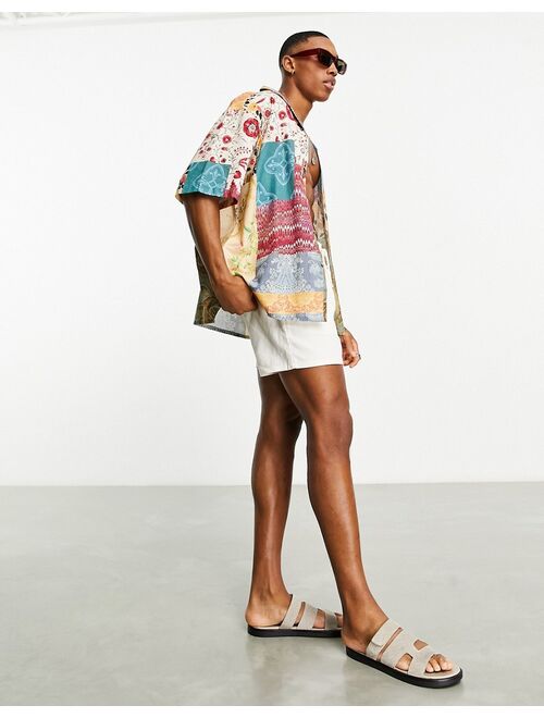 ASOS DESIGN boxy oversized revere linen mix shirt in patchwork floral print