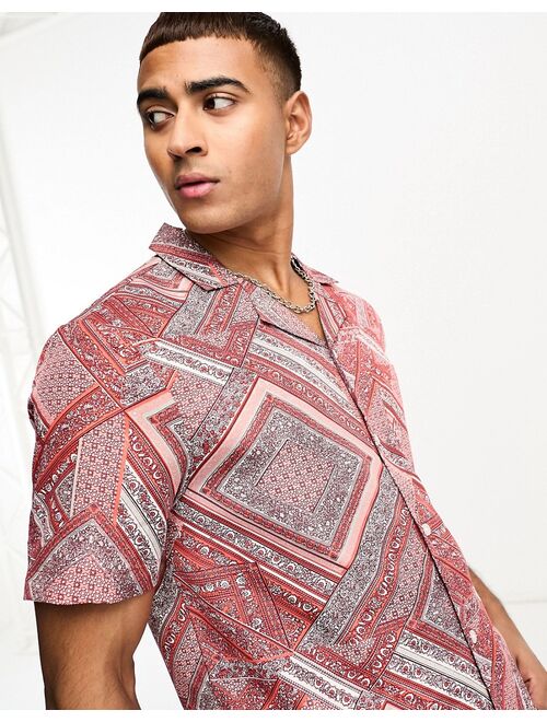 Another Influence short sleeve printed shirt in red