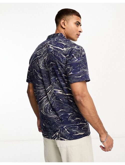 Another Influence short sleeve printed shirt in navy