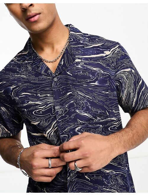 Another Influence short sleeve printed shirt in navy