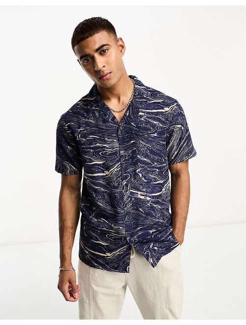 Another Influence short sleeve printed shirt in navy