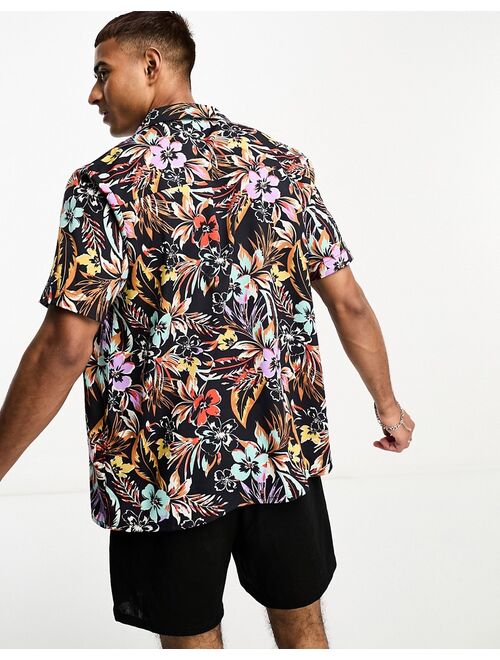 Another Influence short sleeve printed shirt in black