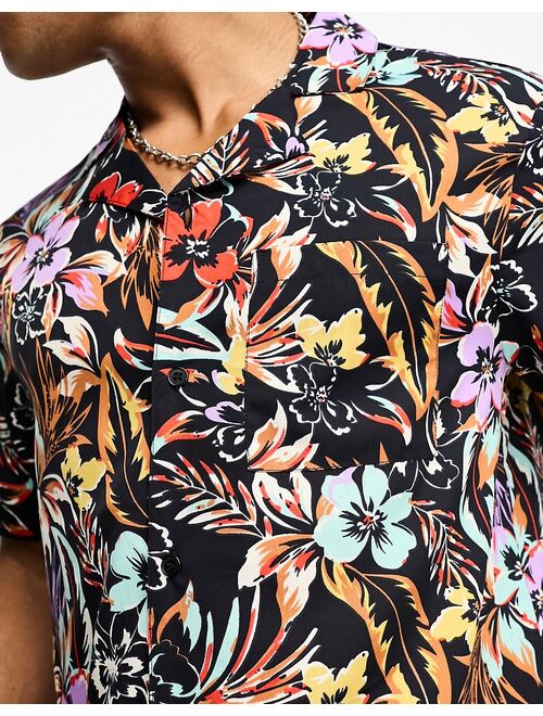 Another Influence short sleeve printed shirt in black