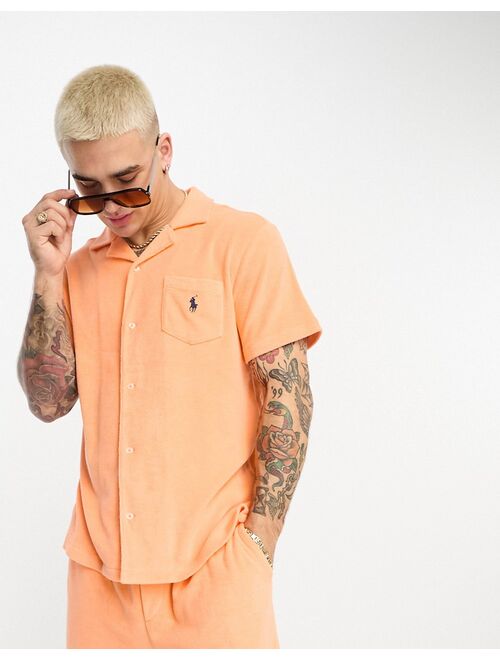 Polo Ralph Lauren x ASOS exclusive collab terrycloth camp collar shirt in orange with back print logo