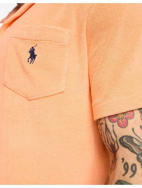 Polo Ralph Lauren x ASOS exclusive collab terrycloth camp collar shirt in orange with back print logo