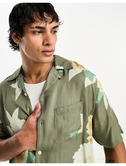 AllSaints Alamein floral shirt in khaki