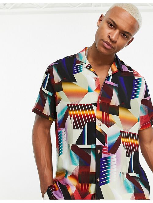 ASOS DESIGN relaxed revere shirt in 70s abstract geo print