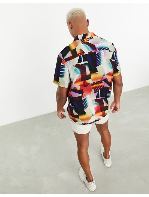 ASOS DESIGN relaxed revere shirt in 70s abstract geo print