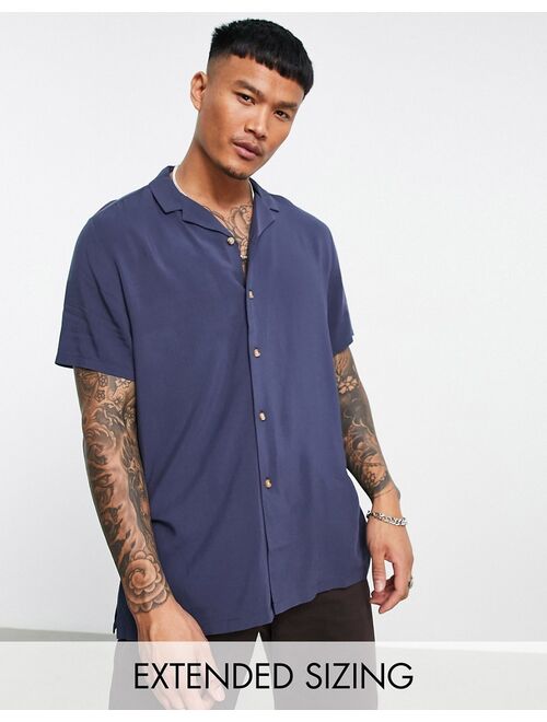 ASOS DESIGN relaxed viscose shirt in navy