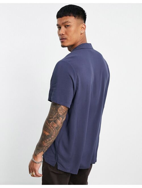 ASOS DESIGN relaxed viscose shirt in navy