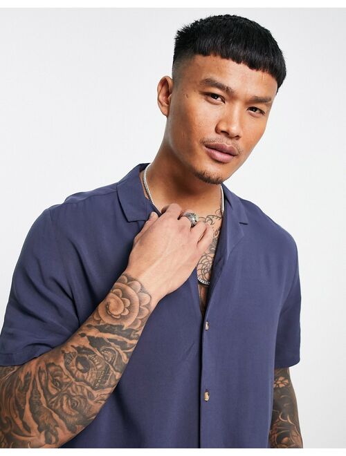 ASOS DESIGN relaxed viscose shirt in navy