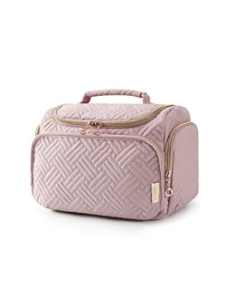 BAGSMART Travel Toiletry Bag for Women, Cosmetic Makeup Bag Organizer with Handle, Travel Bag for Toiletries, Travel Accessories, Full Sized Container, Pink-M