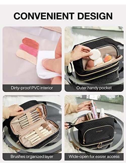 BAGSMART Travel Makeup Bag, Cosmetic Bag Make Up Organizer Case, Large Wide-open Pouch for Women Double Layers Purse for Toiletries Accessories Brushes (Pink)