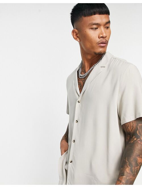 ASOS DESIGN relaxed viscose shirt in stone