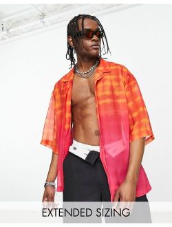 dropped shoulder oversized sheer shirt in orange tie dye