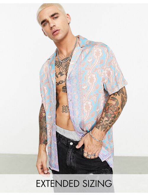 ASOS DESIGN relaxed revere satin shirt with border print