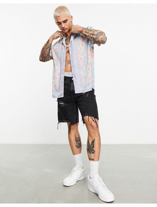 ASOS DESIGN relaxed revere satin shirt with border print