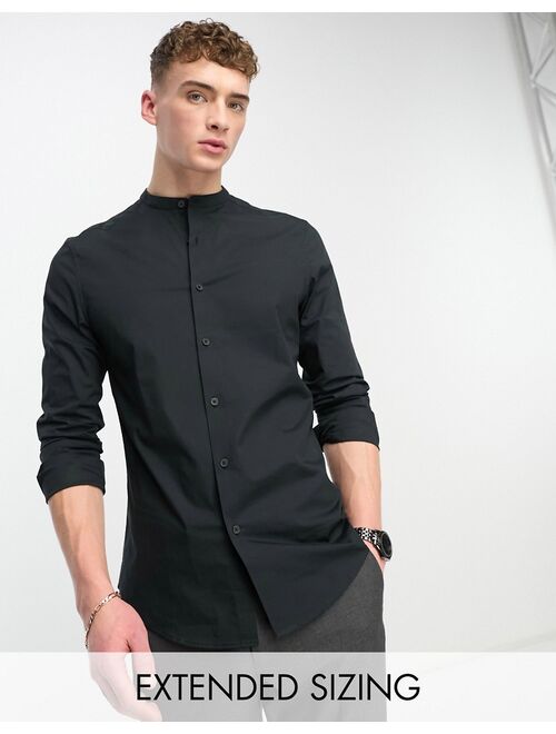 ASOS DESIGN easy iron slim fit poplin shirt with grandpa collar in black